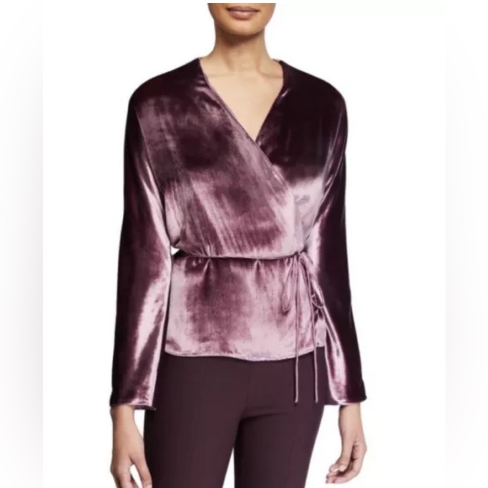 Vince Velvet Wrap Top in Rich pink purple color